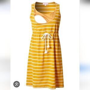 Bhome Sleeveless Nursing Tank Dress Tie To Cinch Mustard Yellow Striped
